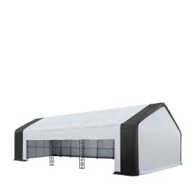 80' x 33' Dual Truss Storage Shelter Workshop, (3) 19' Wide Drive-Through Openings, Scaffolding-Style Door Frame Support, TMG-DT3380