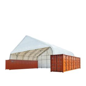 Pro Series 50' x 40' Dual Truss Container Shelter with Heavy Duty 32 oz PVC Cover, Enclosed End Wall and Front Drop, TMG-DT5040CF-PRO