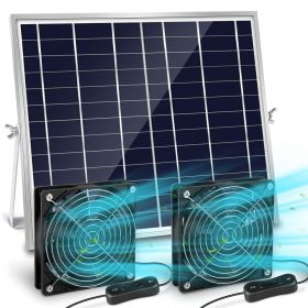 Solar Powered Fan Kit For Intake or Exhaust Air 20W Solar Panel IPX7 Waterproof Dual 4.72IN Fans With 9.5FT Cord Ventilation and Cooling for Chic