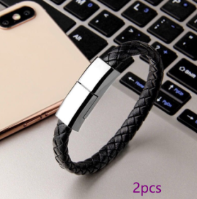 New Bracelet Charger USB Charging Cable Data Charging Cord For IPhone14 13 Max USB C Cable For Phone Micro Cable (Option: Black 2pcs-Android interface-22.5cm)